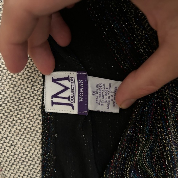 JM Collection Woman 1X Nylon Multicolor Metallic Long Sleeve Shirt Scoop Neck - Picture 5 of 11